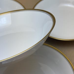 Vintage Syracuse China Coupe Soup Bowls - Set of 4 - Ivory & Gold Regent Trim