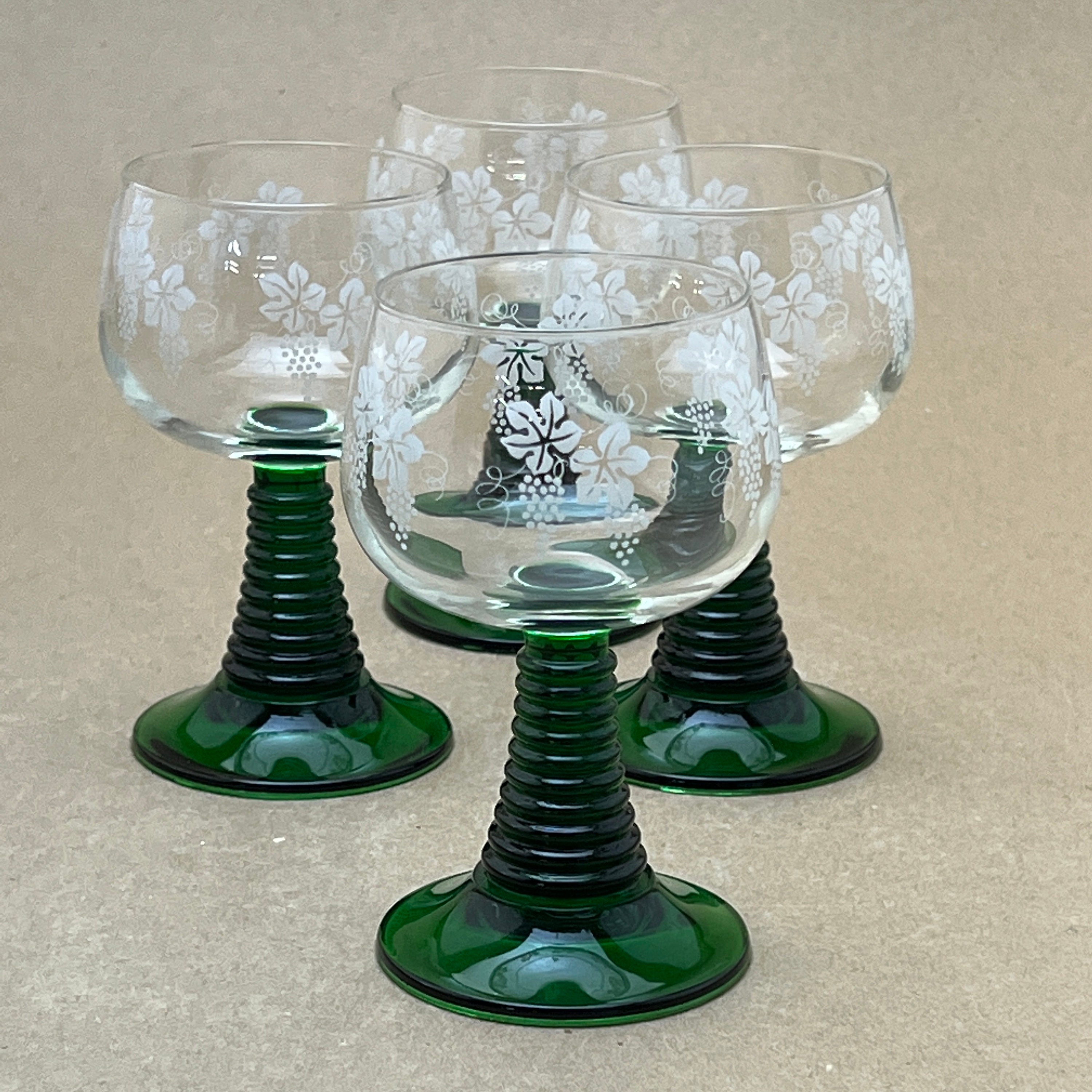 Vintage Alsatian Wine Glasses with Emerald Green Stems - Set of 6 –