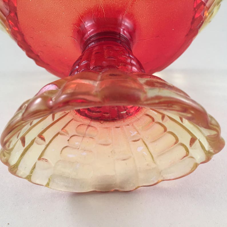 Amberina depression glass pedestal bowl vintage ombre orange Etsy
