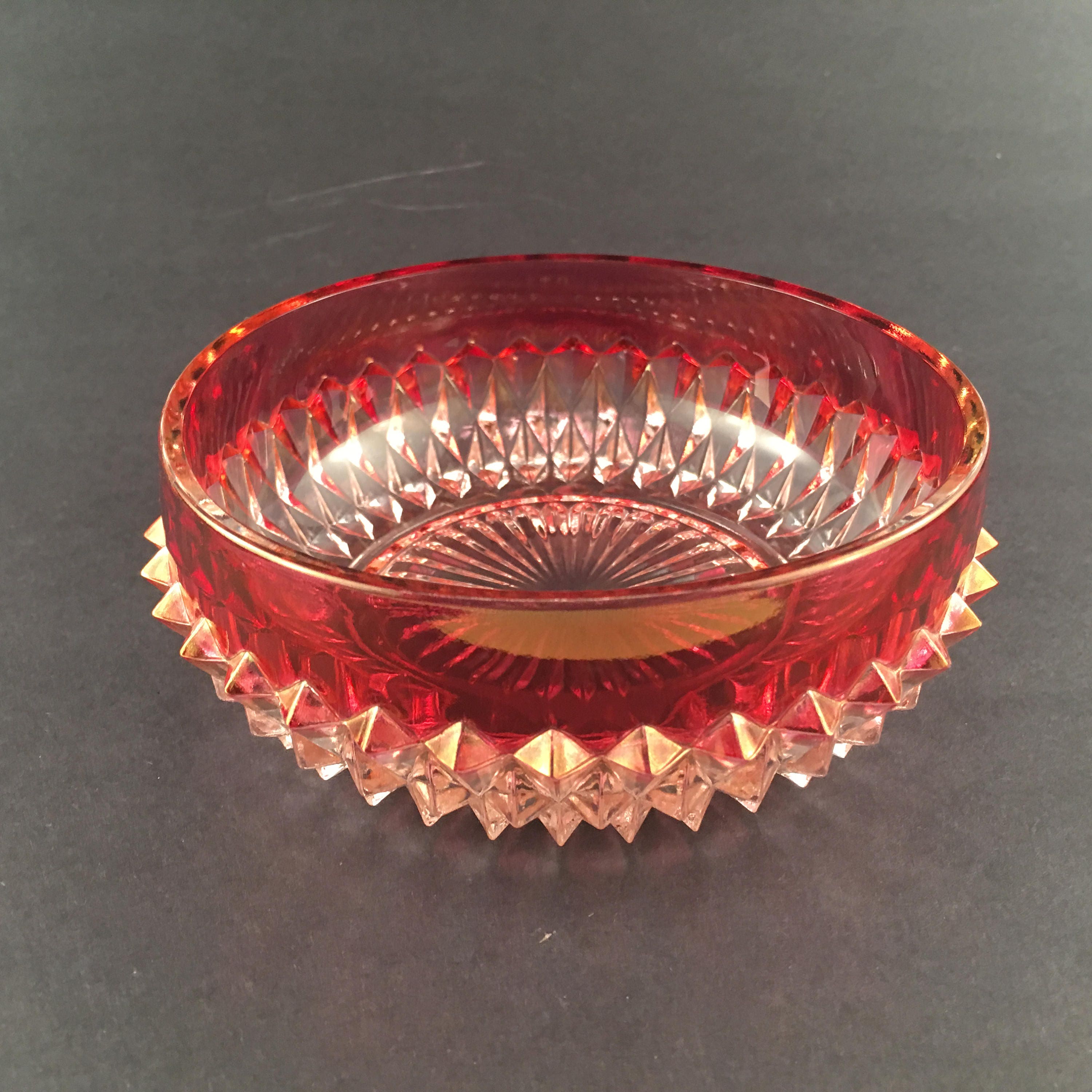 Diamond Point Glass Vintage Indiana Glass Cranberry Rim Bowl Art & Collectibles Collectible