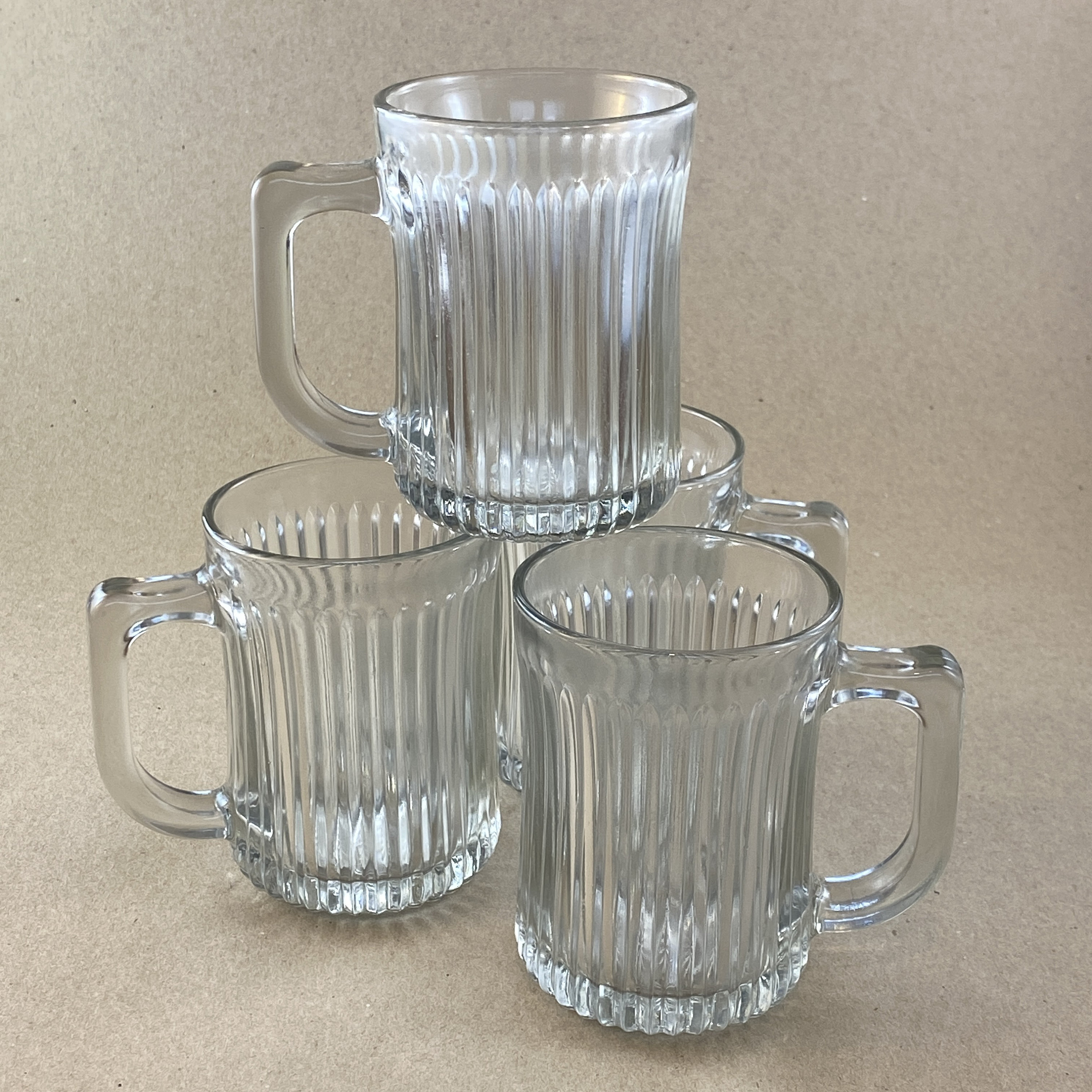 Set of 4 Vintage Starburst Clear Ribbed Glass Coffee Mugs Etsy