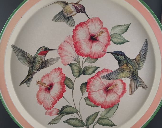 Large Round Vintage Potpourri Press Tin Tray 1993 Hummingbirds Etsy