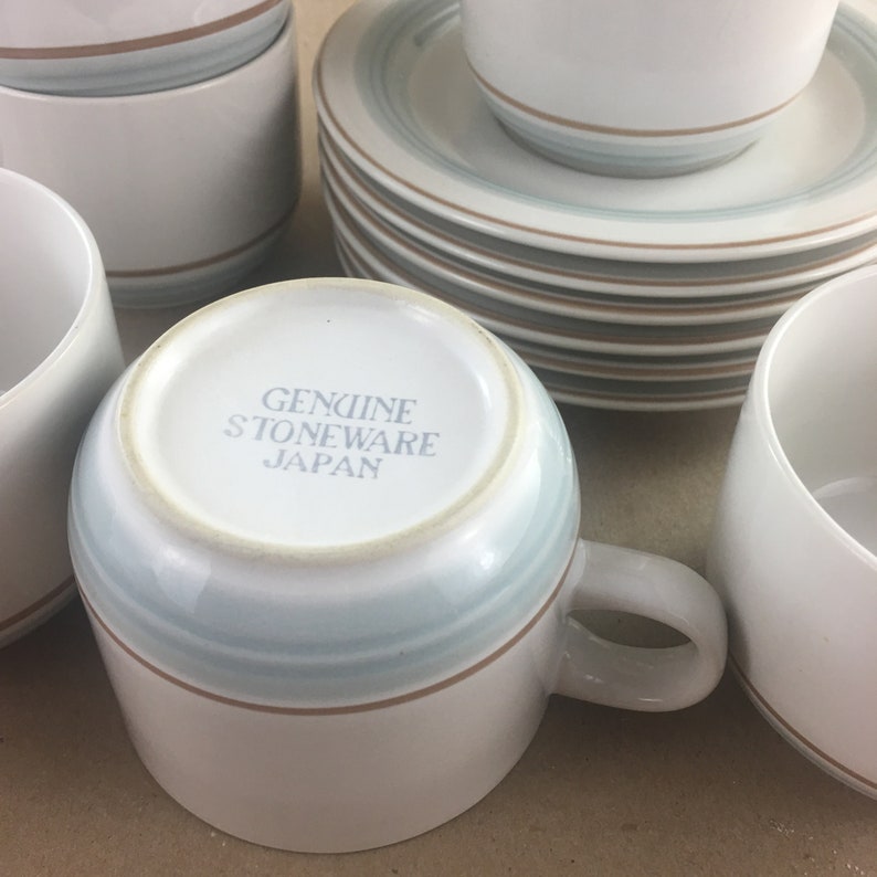 Set of 4 Vintage Genuine Stoneware Japan Cup Saucer Pale Blue Etsy
