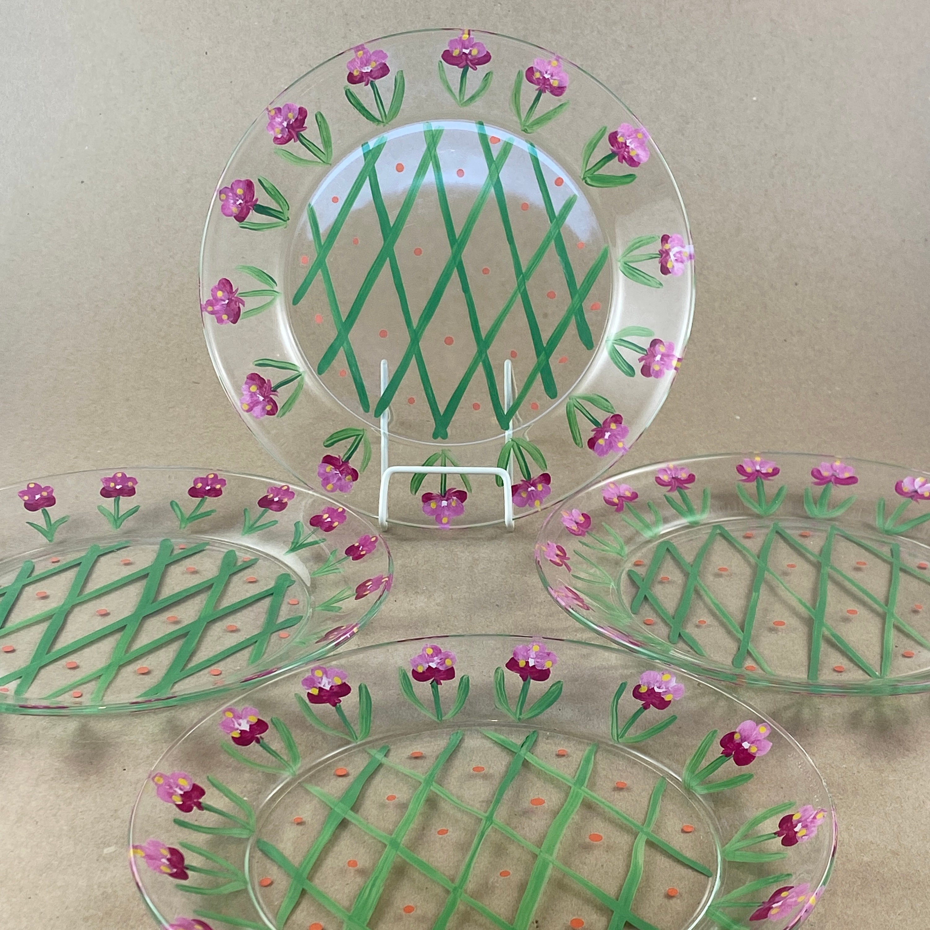 Set of 4 Hand Painted Glass Dessert Plates Kitchen & Dining Plates Home