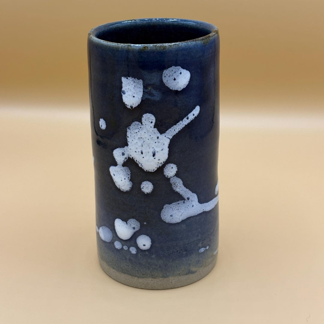 Vintage 6" Blue White Studio Art Pottery Mixed Glaze Cylinder Vase - Etsy