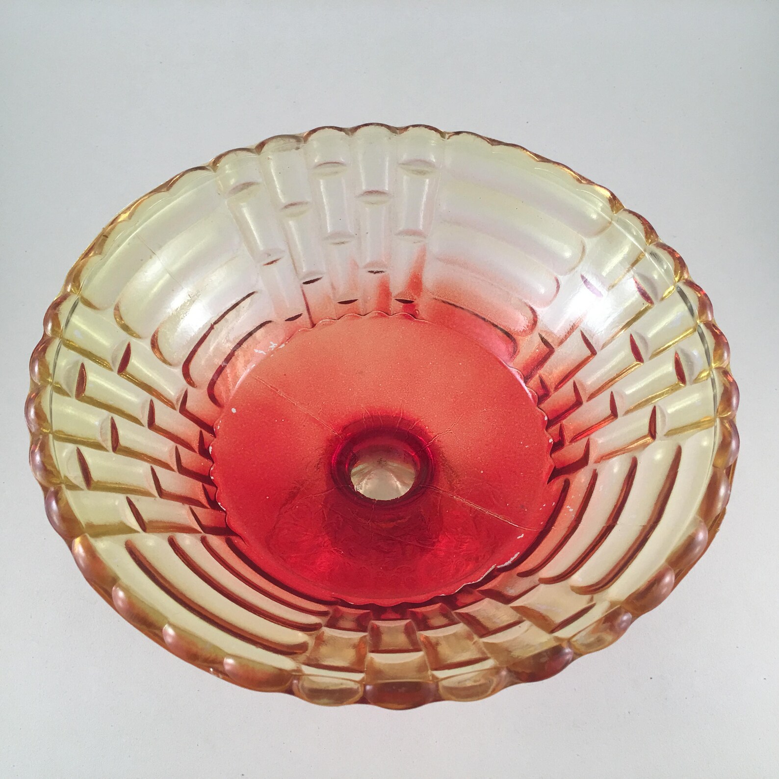 Amberina depression glass pedestal bowl vintage ombre orange Etsy