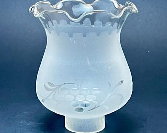 Frosted Glass Hurricane Shade: Reverse Grape Design, Ruffled Rim