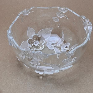 Vintage Mikasa Spring Medley Serving Bowl, Mikasa Clear & Frosted Raised Flowers Serving Bowl
