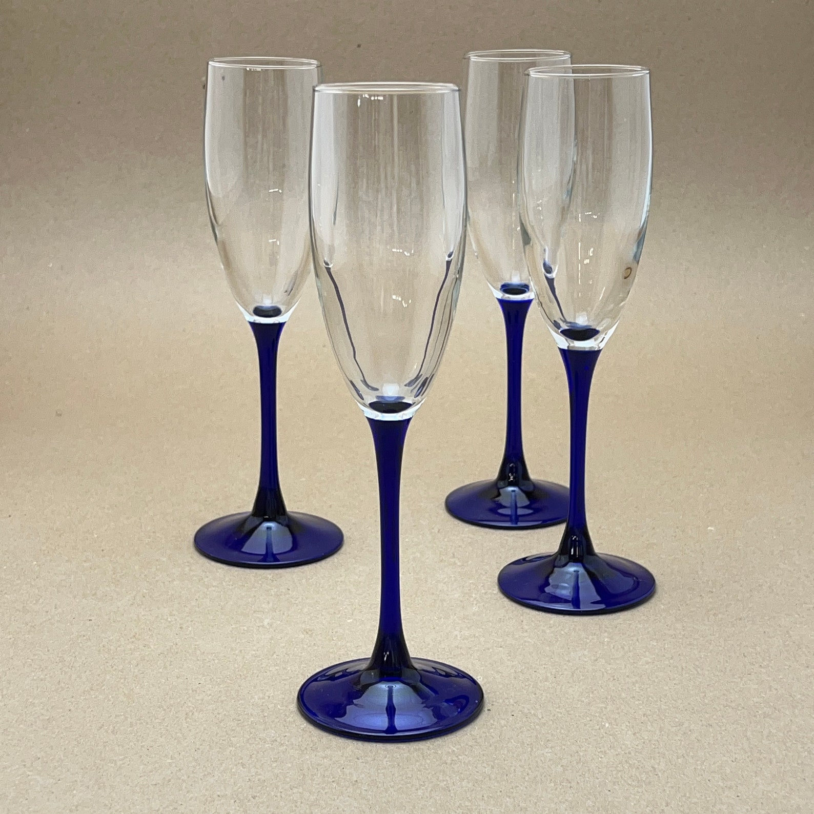 Set of 4 Fluted Cobalt Blue Champagne Neptune by CRISTAL D'ARQUES - DURAND