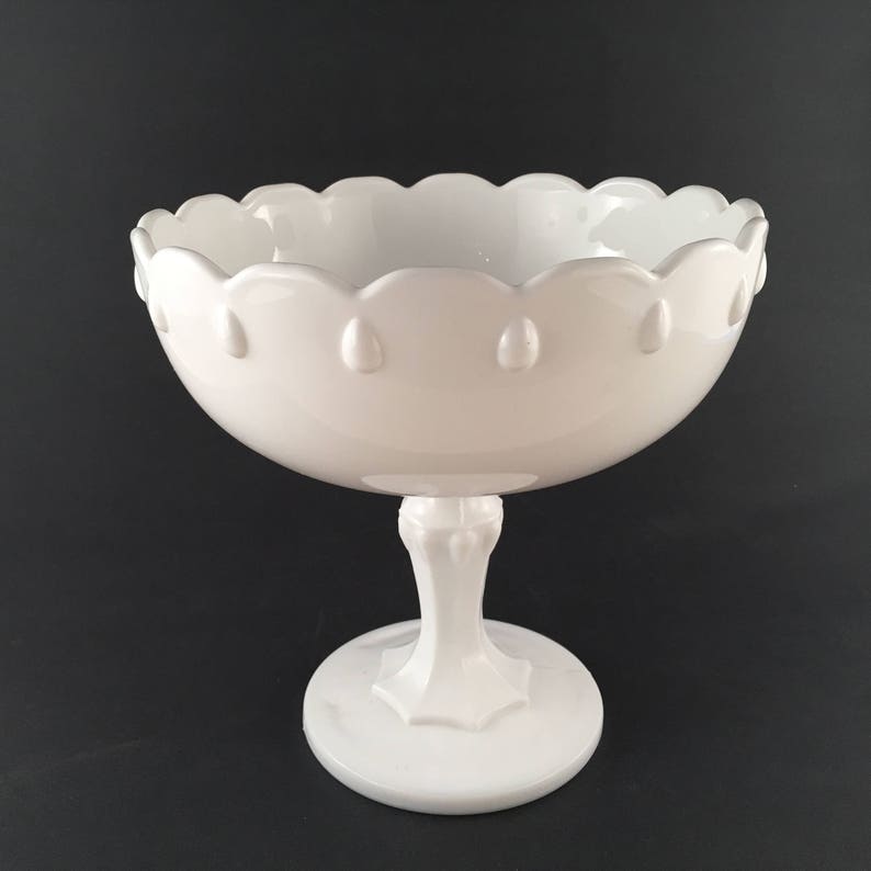 Indiana Glass Teardrop Large Compote White Milk Glass Etsy