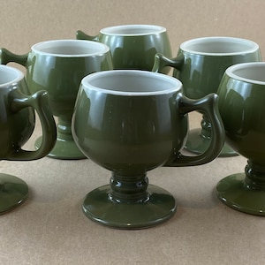 Hall Avocado Green Stoneware Mugs: Mid-Century Modern, Set of 4/6