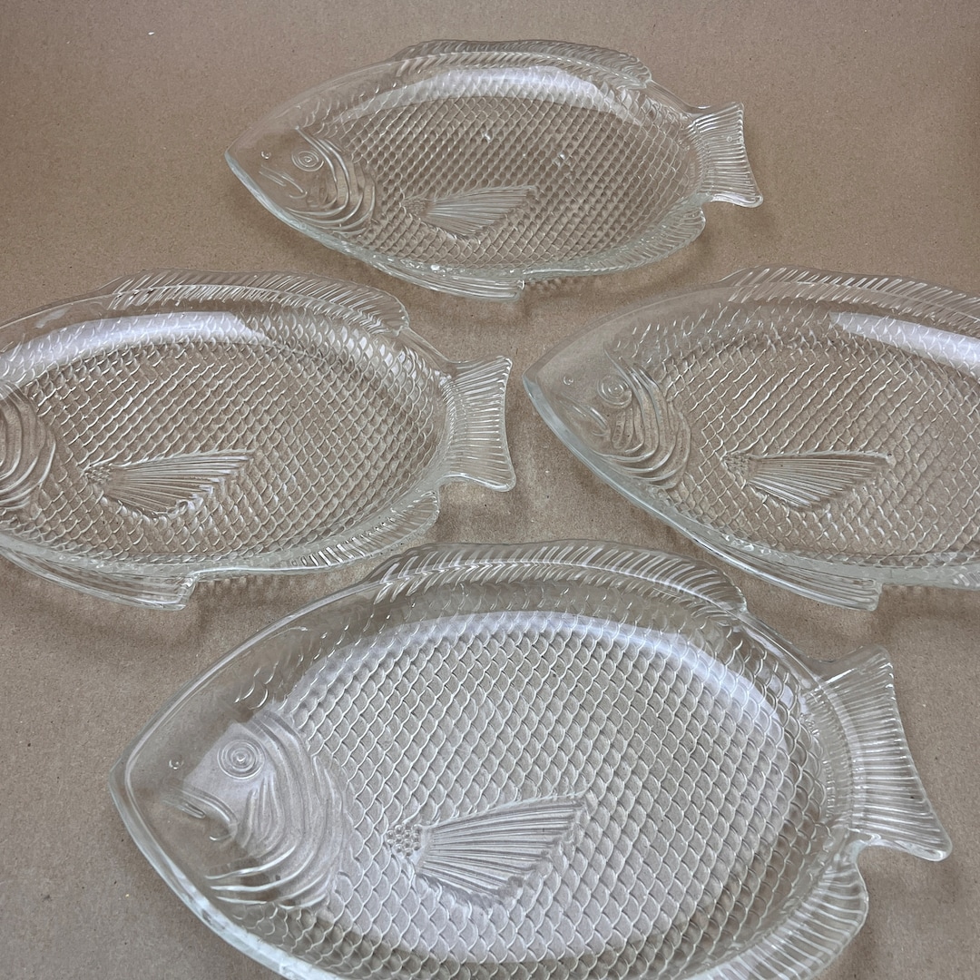 Anchor Hocking Oven Proof Glass Fish Plate Set of 4 Poisson Etsy