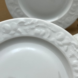 Set of 4 Limoges France Embossed Vine Fruit White Bread Plate, LIM128 by Limoges France, French Dinnerware,