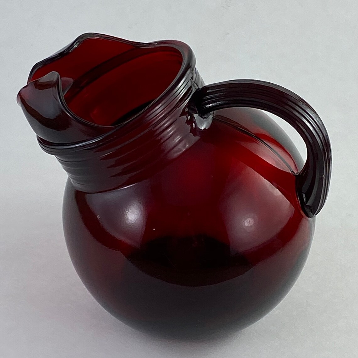 Ruby Red Depression Glass Juice Water Pitcher Ice Lip Red Etsy