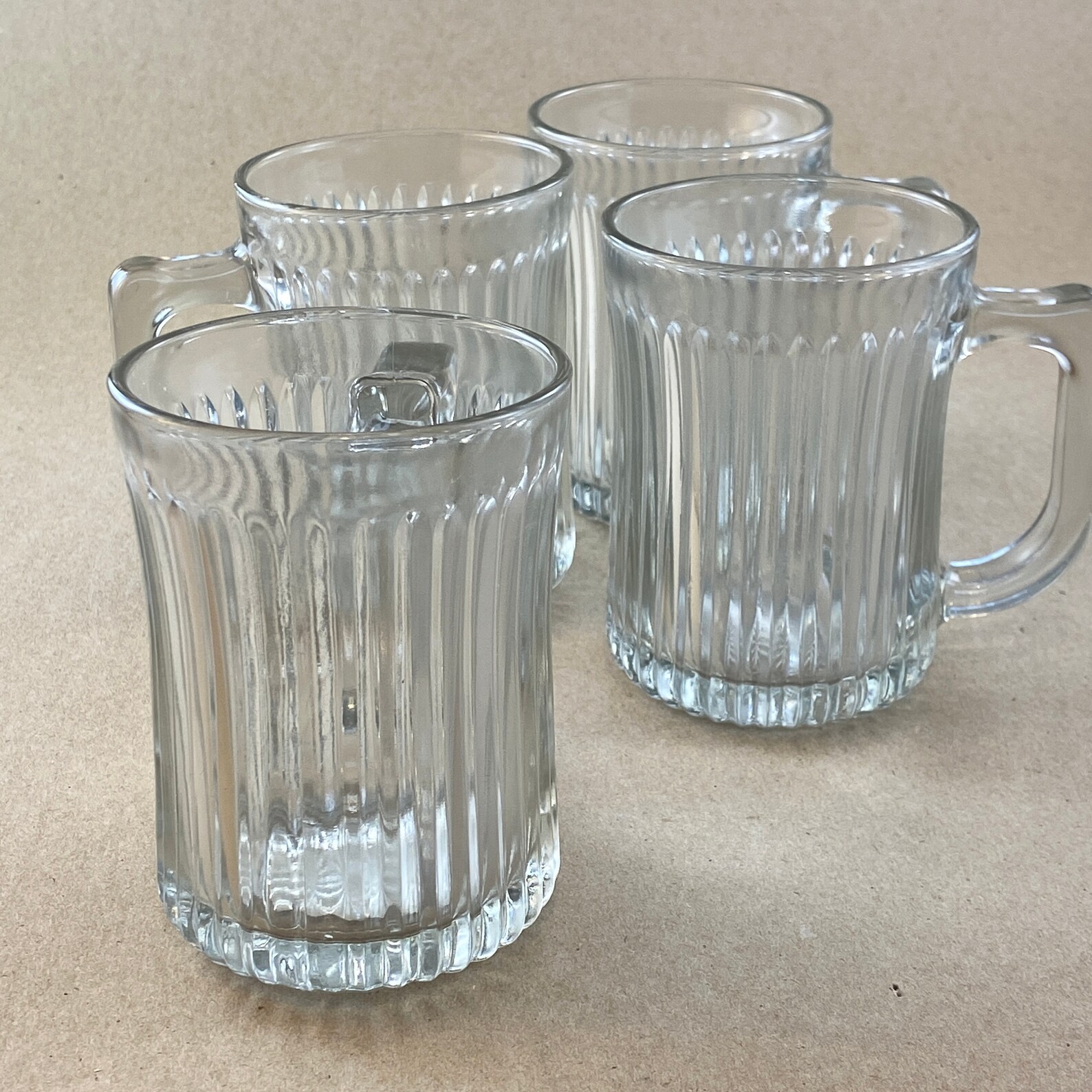 Set of 4 Vintage Starburst Clear Ribbed Glass Coffee Mugs Etsy