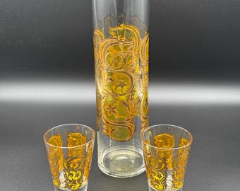 Gold Hollywood Regency Cocktail Pitcher Glass Set, Retro Wedding Gift, Bar Cart Decor
