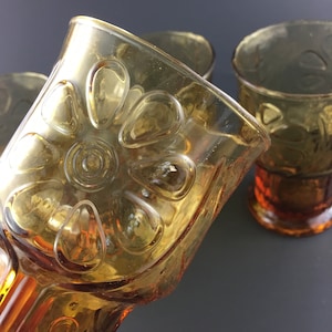 Vintage Libbey Country Garden Amber Glass Goblets - Set of 4