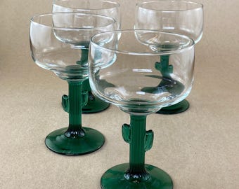 Cactus Margarita Glasses - Set of 4 - Novelty Stemware
