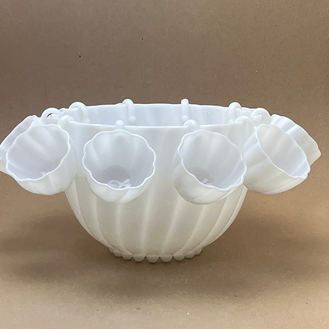 Hazel Atlas Punch Bowl Alpine White Milk Glass, Swirl White Milk Glass