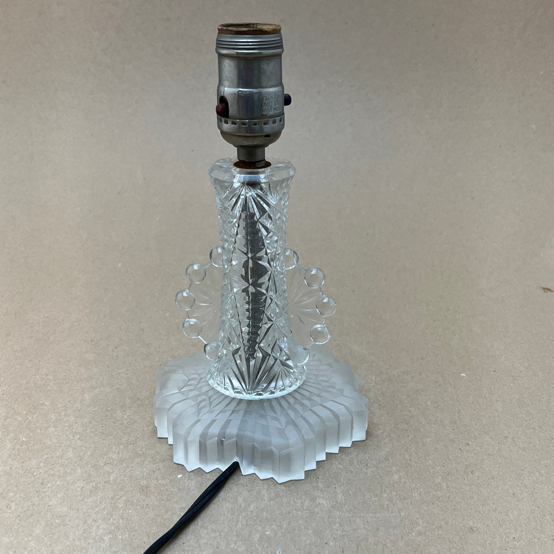 Vintage Ornate Hobnail Glass Metal Bedside Accent Lamp, Frosted Glass