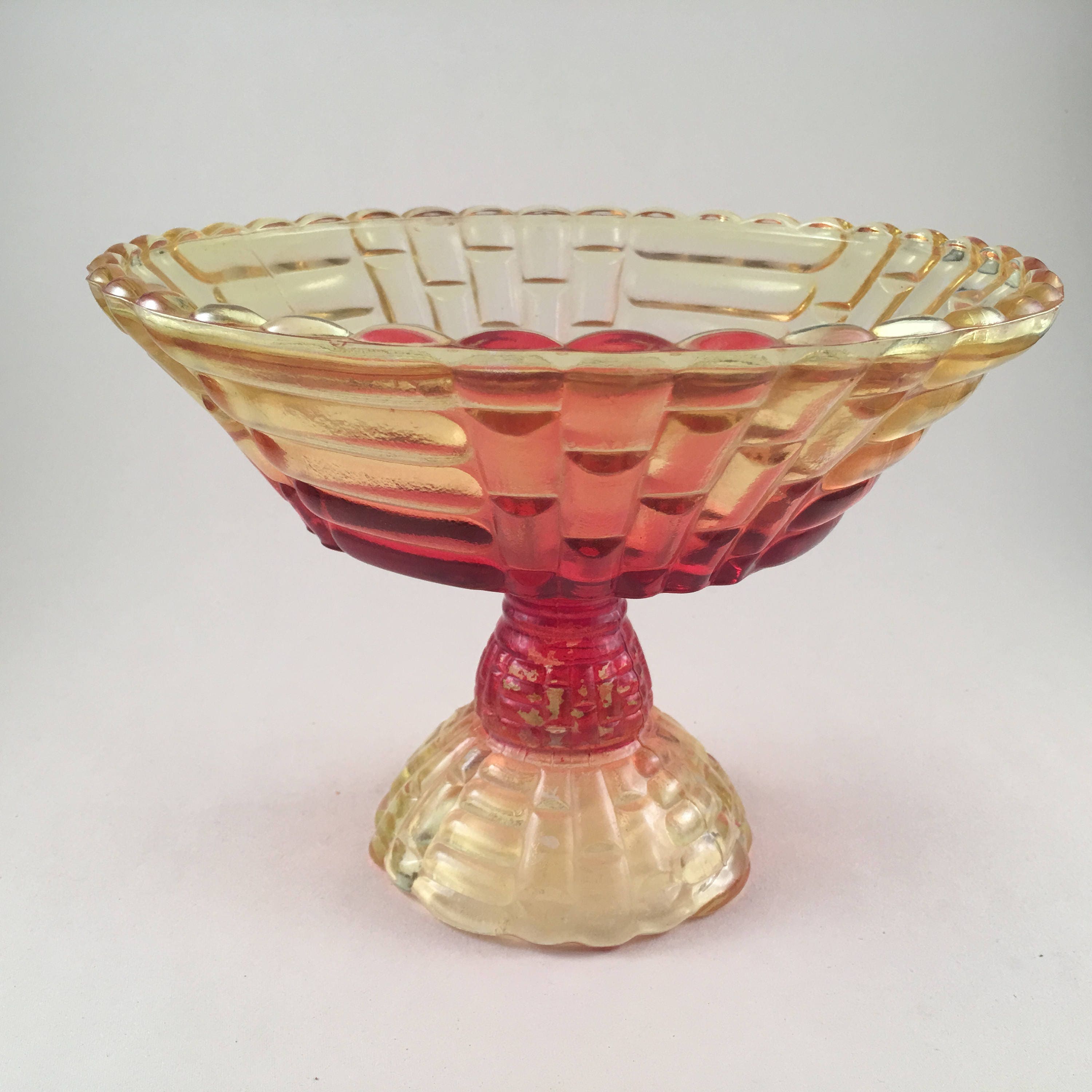 Amberina depression glass pedestal bowl vintage ombre orange Etsy
