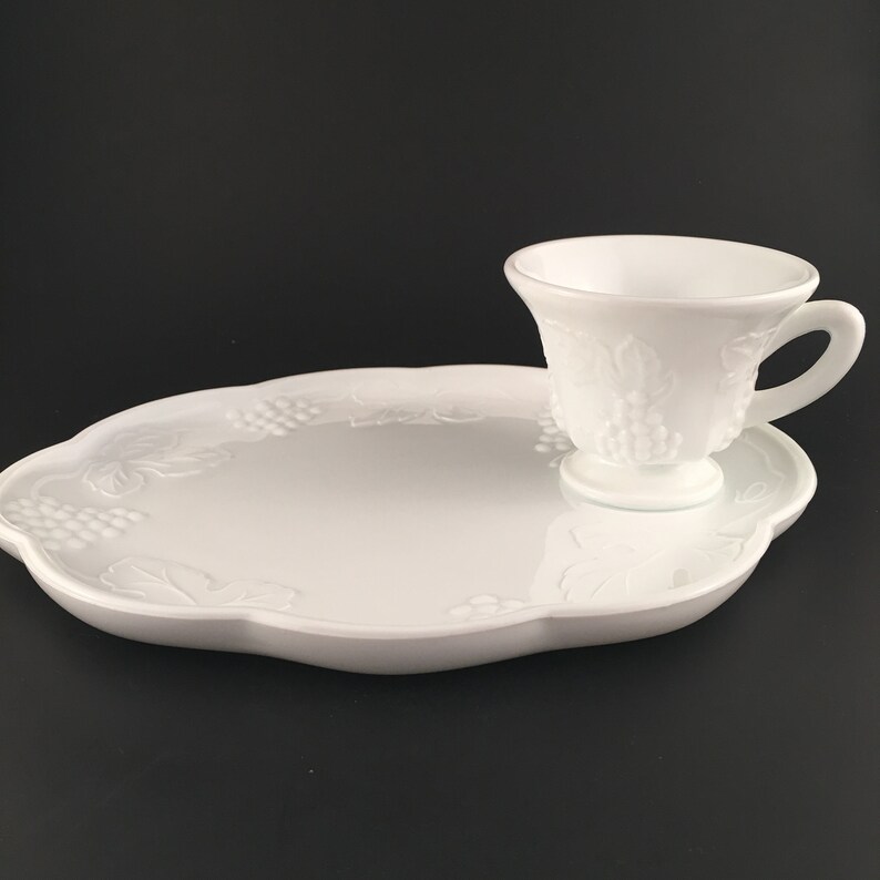 colony harvest milk glass snack set