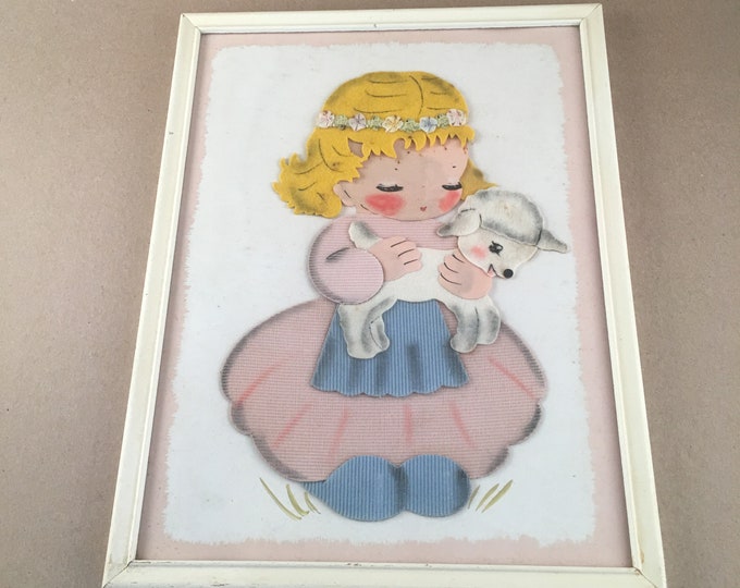 Vintage Nursery Art Another Young Ideas by Irmi Framed 3D Felt Art 1950