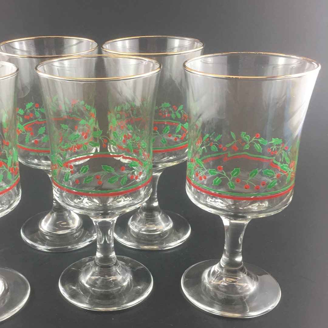Set of 4 Vintage Christmas Stemware Arby's Holly Berry Stemware, Christmas Barware, Holiday