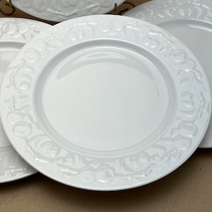 Limoges France Embossed Vine Fruit All White Salad Plate LIM128, Limoges French Dinnerware, Limoges France