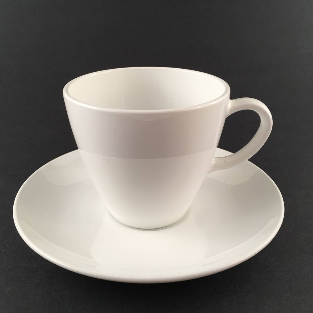 Vintage Centura White Corning Cup Saucer Set 4, Corning Centura Coupe Cup Saucer, Centura White