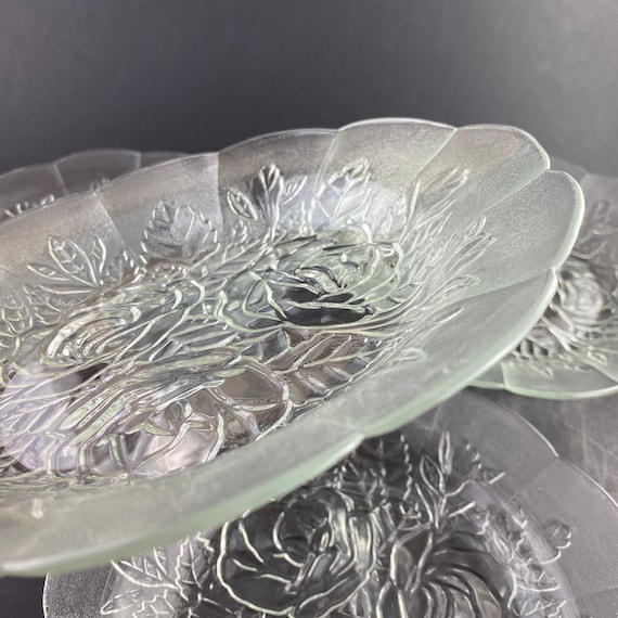 Livia by Pasari - Etsy Set of 2 Pasari Crystal Indonesia Livia Rose Embossed Glass Coupe Soup Plates main image 1