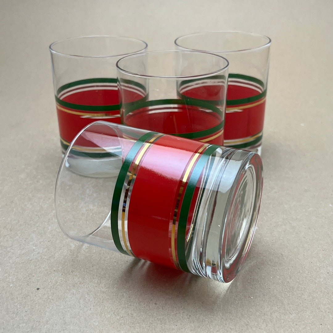 Set of 4 Stripe Christmas Cocktail Glass Red Green Christmas Etsy