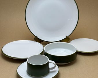 Otagiri Japan Porzellan Speiseteller - Mid Century Modern Grüne Borte, 4er Set