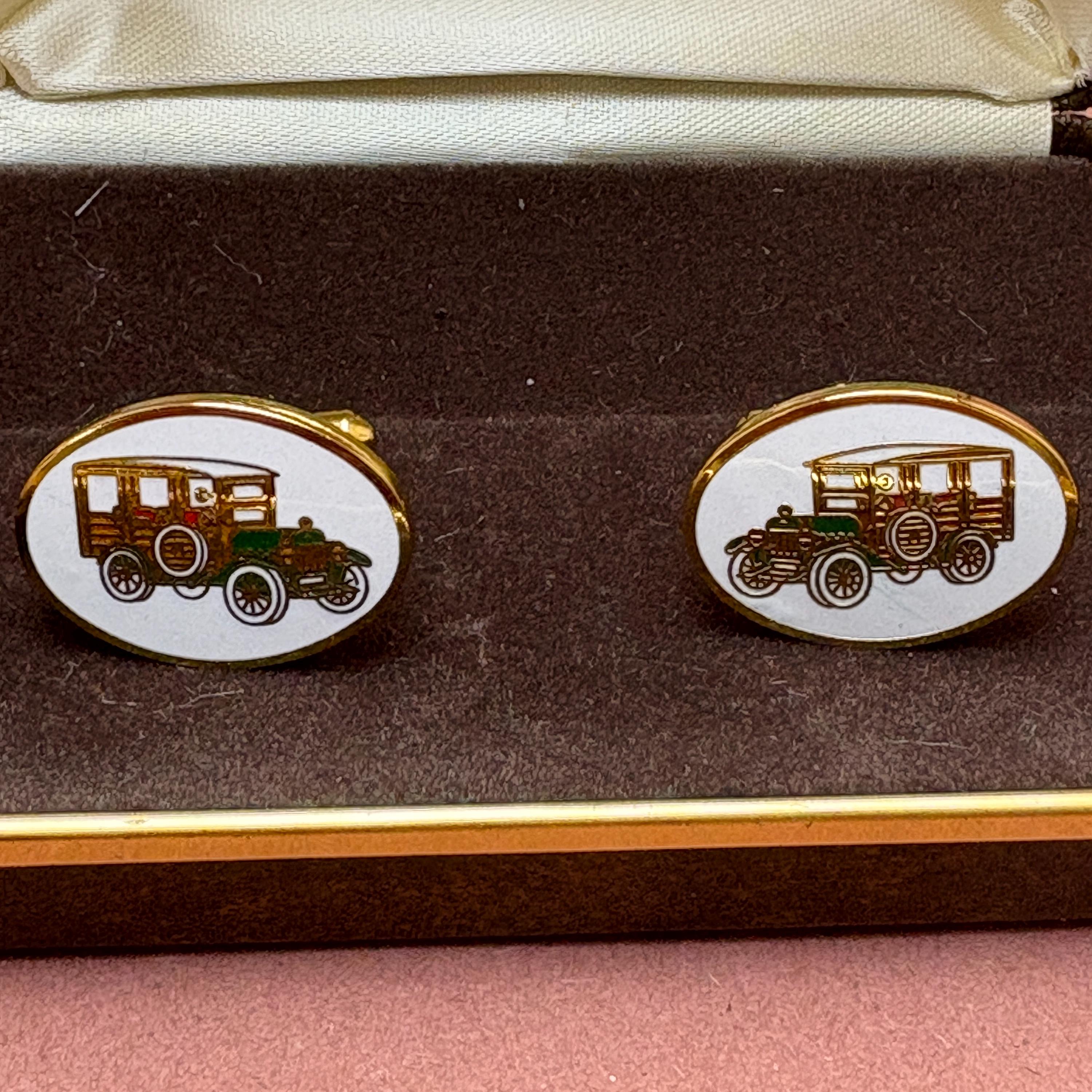 Boutons De Manchette Vintage Émaillés Rolls Royce AVON Années 30 - Réf. 93016