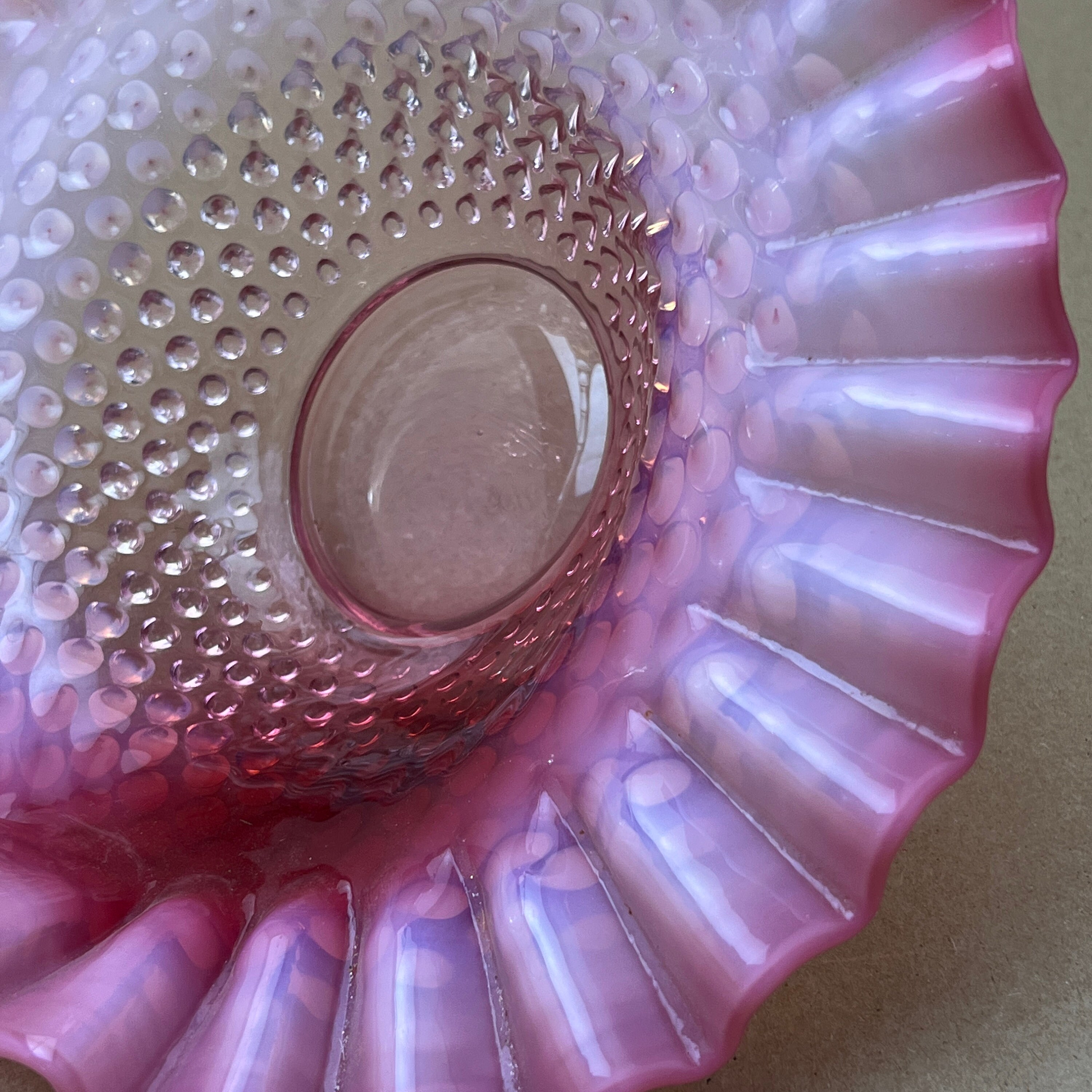 Fenton Art Glass Cranberry Opalescent Hobnail Basket, Glass