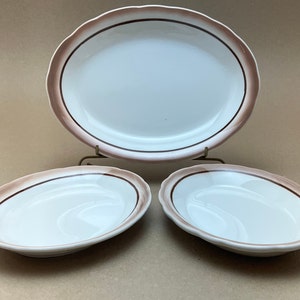 Set of 3 Restaurant Ware Buffalo China Air Brushed Oval Serving Plates, Mid Century Restaurant Ware, AirBrushed Buffalo China Pottery