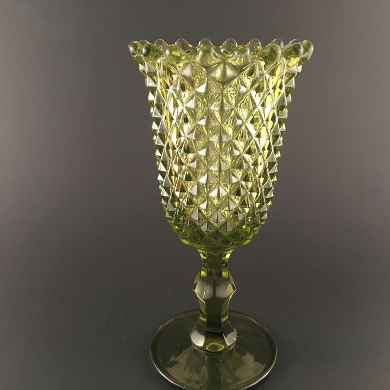 Westmoreland Glass Vase Green Sawtooth Diamond Point Tall Etsy