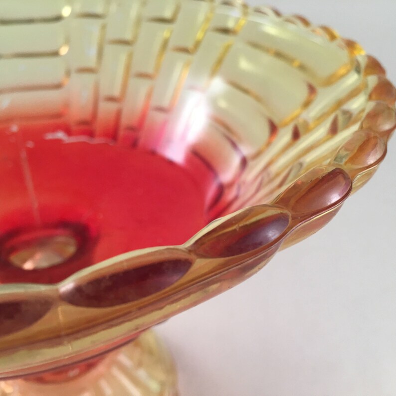 Amberina depression glass pedestal bowl vintage ombre orange Etsy
