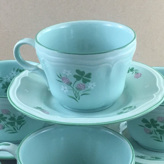 Yamaka Dinnerware Green Vintage Auberge Green Yamaka Salad Dessert Set 4 Yamaka China Japan Oven to Table to Dishwasher Dinnerware