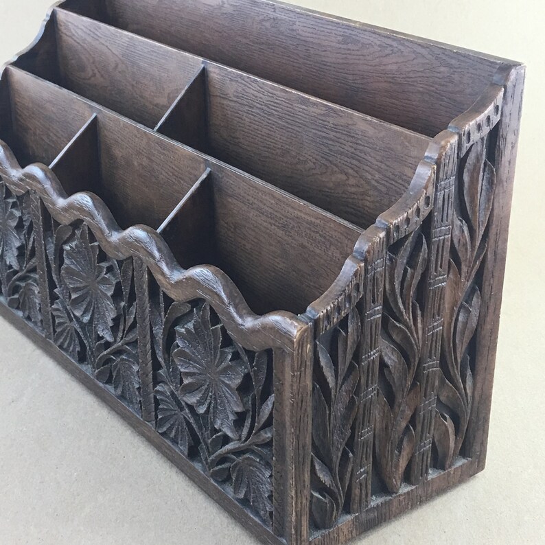 Vintage Lerner Letter Holder Desktop Organizer Retro Home Office Faux Wood