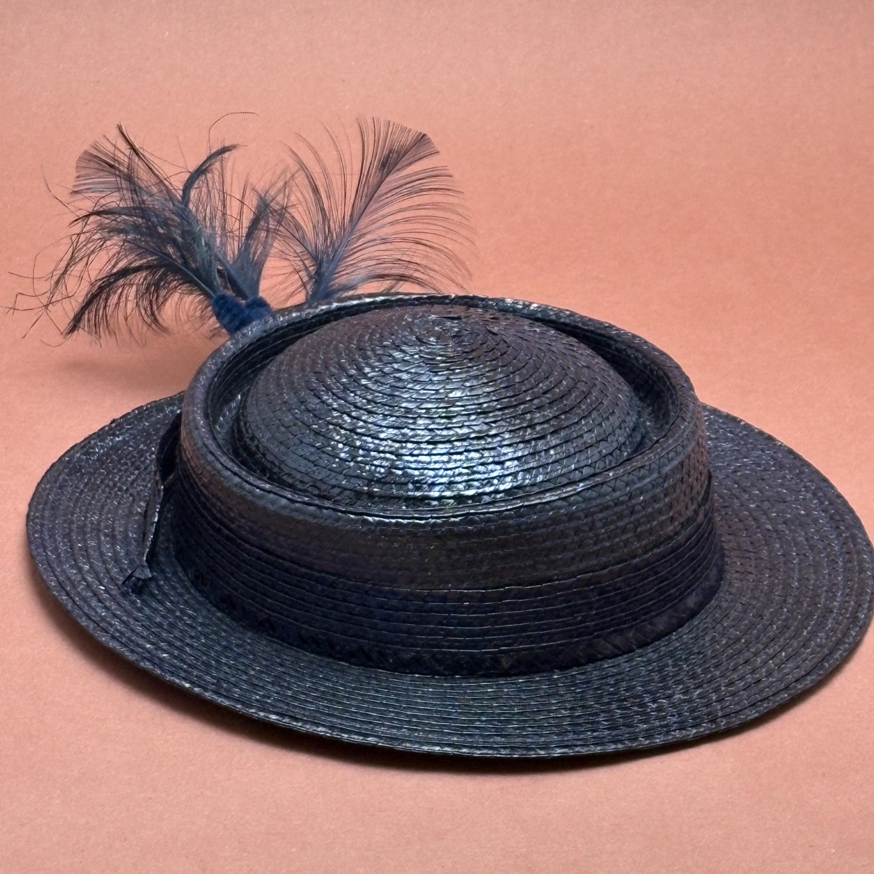 Mr. John Navy Blue Woven Hat: Vintage Feather Bow, 20.5 display picture 1