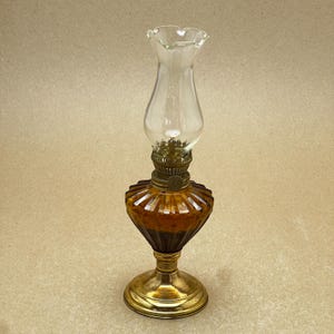 Vintage Topaz Gold Ribbed Glass Oil Lamp: Petite Hong Kong Decor