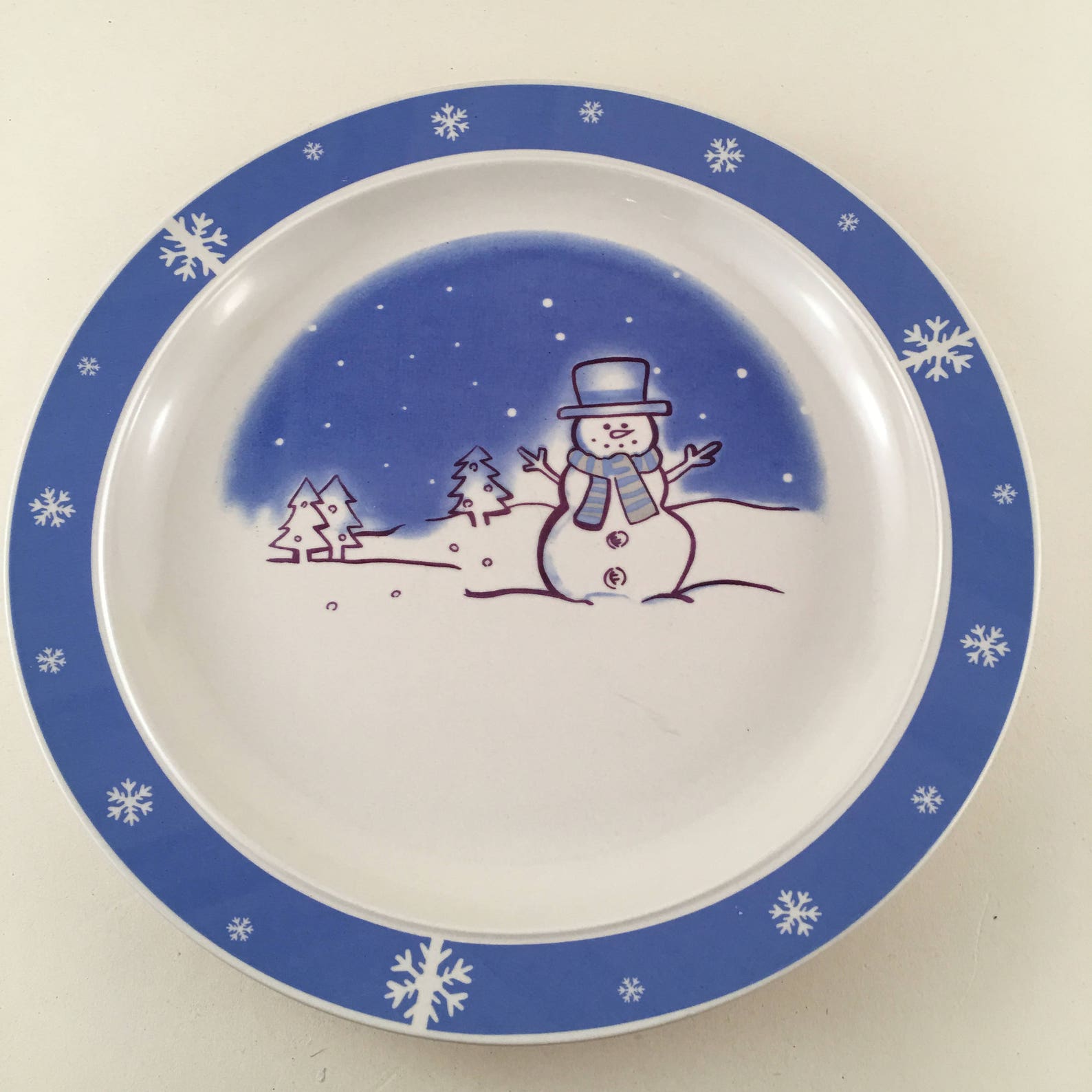 Set of 4 or 6 Christmas Dinner Plate Vintage Blue Snowman Etsy