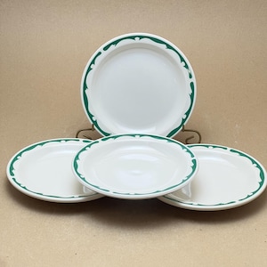 Vintage unused buffalo china restaurant ware green stencil winter green side bread plates, buffalo pottery dinnerware buffalo, ny.