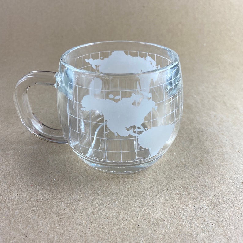 Vintage Nescafe World Mug Globe Coffee Mug Etched Glass Globe Etsy