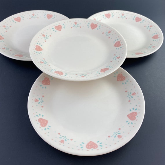 Vintage Corelle Bread Plates - Forever Yours Pink Hearts - Set of