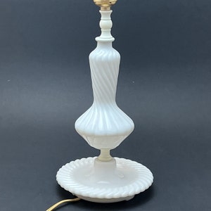 Vintage Swirled Milk Glass Bedside Lamp, White Accent Glass Lamp, Swirled Milk Glass Accent Lamp, Farmhouse Cottage Shabby Style Lamp