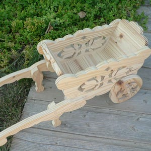 Small cut-out wooden wheelbarrow for decoration Ideal as a Mother's Day gift image 3