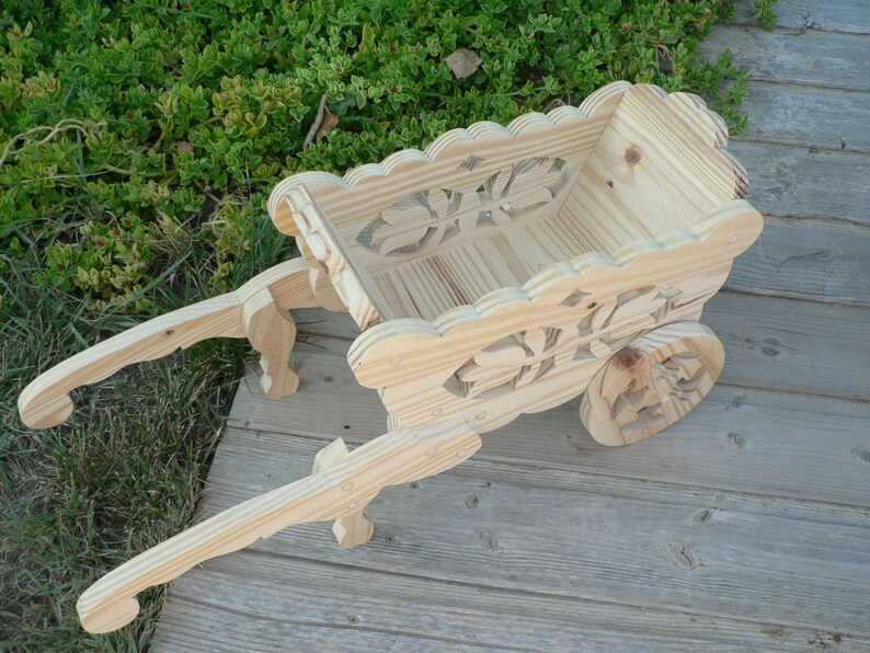 Small cut-out wooden wheelbarrow for decoration Ideal as a Mother's Day gift image 3