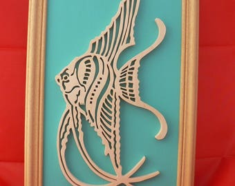 Framed cut-out wooden fish (singing)